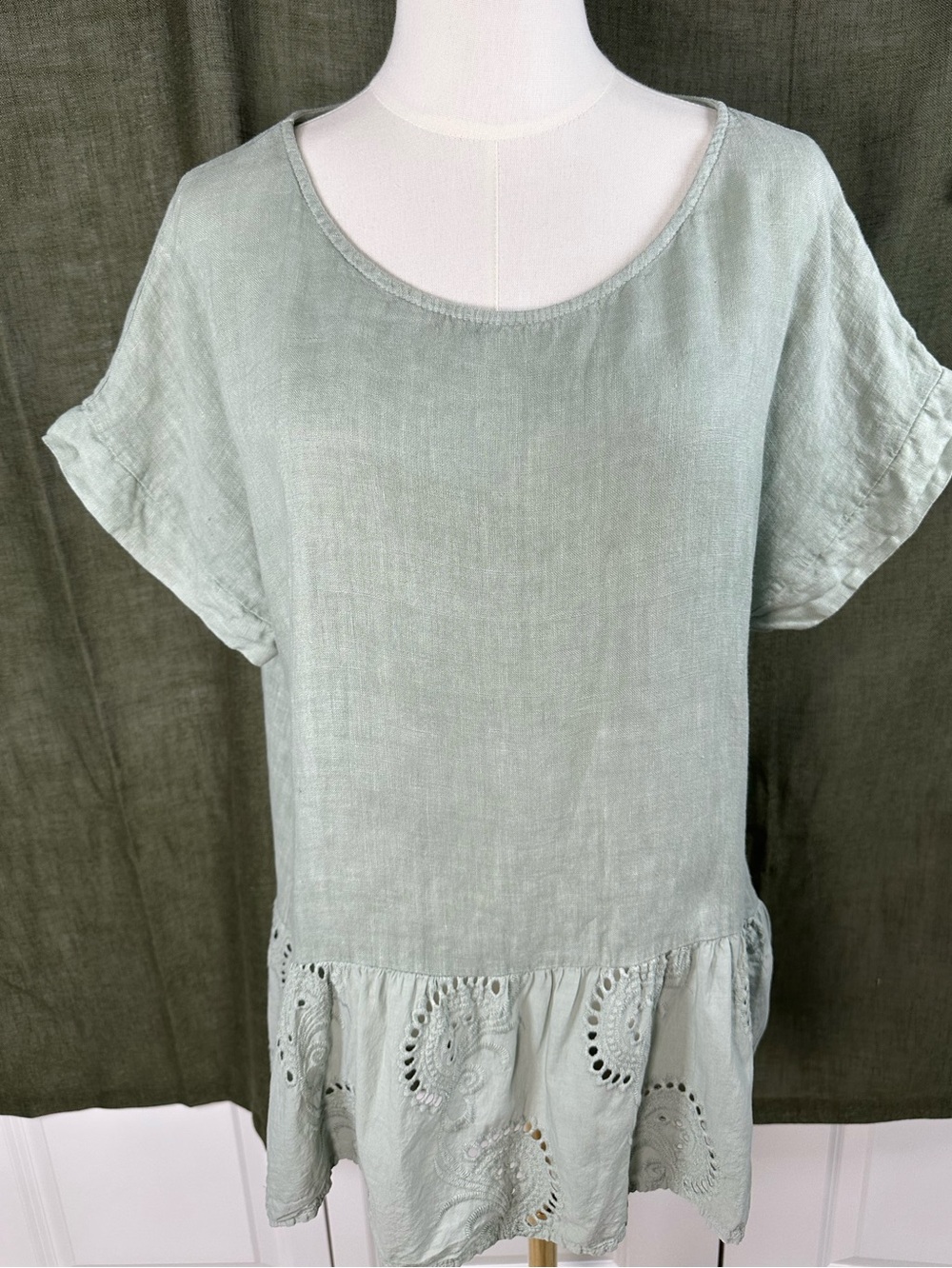 Italian Made Light Sage Linen Tunic Top